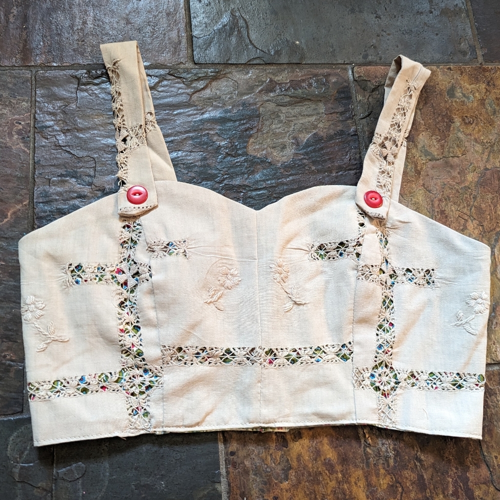 adorable vintage PIN-UP TOP made of a vintage tablecloth S - Picture 3 of 7
